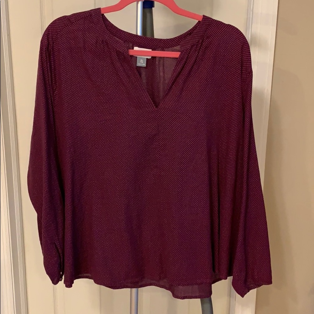 spring long sleeved top with red polka dots